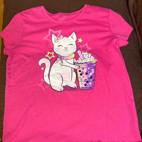 Pre-Loved The Children's Place Cute Cat with Bubble Tea Graphic Tee Size 14XL - Picture 3 of 4